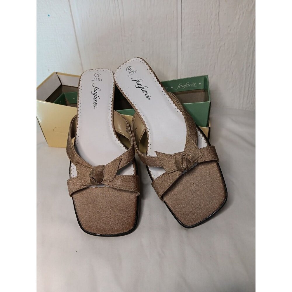 Fanfares Thai Womens 9.5 Dress Sandal Natural Tan Slide Slip On Knotted NEW